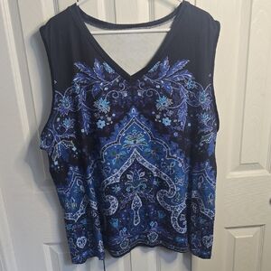 Blue Paisley V-Neck Sleeveless Tank Top - Women's